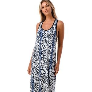 Women Tank Dress White Leopard Sleeveless M, L
